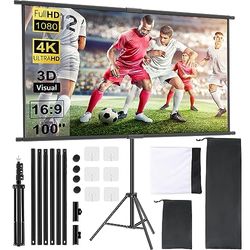 OWill Écran de Projection,Portable Ecran Videoprojecteur 100 Pouces 16:9 HD,avec Support trépied réglable,Ecran Projecteur pour Home Cinéma, Bureau, école, présentation