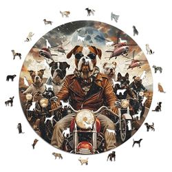 Iconic Puzzles - Honden motorrijders, houten puzzel 100% duurzaam, cadeau voor kinderen en volwassenen, maat M, 350 stukjes