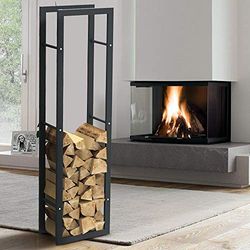 BAKAJI Soporte Vertical para leña Rectangular de Metal para Madera de Interior, Exterior, Madera, casa, jardín, para Chimenea, Chimenea, diseño Moderno (150 x 25 x 40 cm)