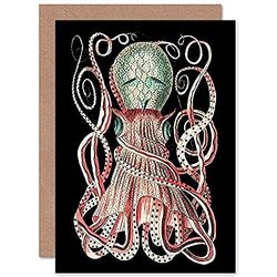 Wee Blue Coo Granulated Cuttle Octopus Black Greeting Card With Envelope Inside Premium Quality