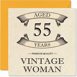Vintage 55th Birthday Cards for Women - Aged 55 Years - Fun Birthday Card for Mum Sister Wife Girlfriend Nanny Grandma Auntie, 145mm Ladies Greeting Cards, 55th Card