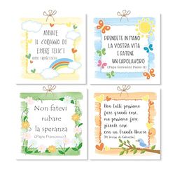 Mareli Kit de 4 carrés 10 x 10 cm avec aimant, à accrocher au mur et sur des surfaces métalliques, idéal comme bonbonnière baptême, première communion, confirmation.