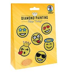 Ursus 43500006 Diamond Painting Smileys - Set con 2 fogli adesivi, motivo: diverse emoticon, diamantini luminosi, penna apposita, cera e ciotola, istruzioni incluse