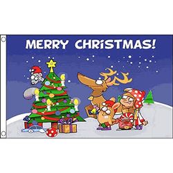 AZ FLAG - Drapeau Scène de Joyeux Noël - 90x60 cm - Drapeau Christmas Scene 100% Polyester avec Oeillets Métalliques Intégrés - Pavillon 50 g