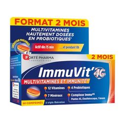Forté Pharma - Immuvit'4G | Complément Alimentaire Vitalité et Immunité - 12 vitamines, 7 minéraux et 4 Ferments | 60 comprimés Tri-couches