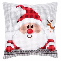 Vervaco Cross Stitch Kit: Cushion: Santa in a Plaid Hat, Acrylic, NA, 40 x 40cm