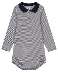 Petit Bateau A095W, Body a maniche lunghe con collo a polo Bimbo 0-24, Blu Smoking/Bianco Marshmallow, 3 mesi