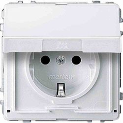 Merten MEG2310 7219 BRS SCHUKO Socket with Hinged Lid, Plug-in Terminals, Polar White, AQUADESIGN