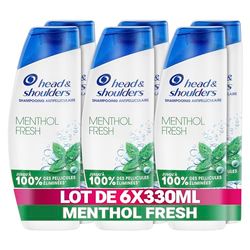 Head & Shoulders Menthol Fresh Shampoing Antipelliculaire 6x330ml Usage Quotidien; Jusqu'à 100% Des Pellicules Éliminées, Cliniquement Prouvé; Tous Types de Cheveux et de Cuir Chevelu