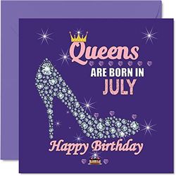 Birthday Cards for Women - Queens Are Born In July - Happy Birthday Cards for Wife Girlfriend Mum Daughter Sister Grandma Auntie Grandmother Friend, 145mm Humour Greeting Gift Ideas