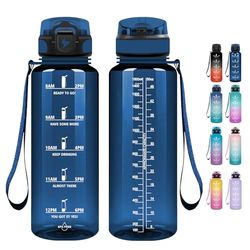 Grsta 1,5 liters vattenflaska, gymfri, BPA-fri vattenflaska med sugrör och motiverande tidsmarkör, för studior, fitness, skola, kontor