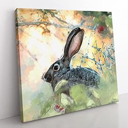 Hare in the Bushes in Abstract Modern Canvas Wall Art Print Ready to Hang, Framed Picture for Living Room Bedroom Home Office Décor, 50x50 cm (20x20 Inch)