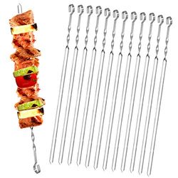 Homealexa 38 cm grillspett, 20 st Kebab-spett i rostfritt stål, återanvändbara platta metallspett, med väska, metallkebab-pinnar BBQ-spett för utomhusgrillning, familjefest, Shish Kabob