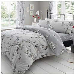 GC GAVENO CAVAILIA Capa de edredão com flores super macias, conjunto de roupa de cama reversível tamanho King, capas de edredão respiráveis, cinzento, casal
