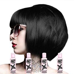 Crazy Color Semi-Permanent Hair Color Cream 4 Bottles of Natural Black 100 ml