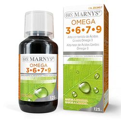 Marnys Omega 3, 6, 7, 9 - Facilitan el cuidado Integral Orgánico - Formato Líquido y con Sabor Naranja - Botella 125 ml 259 g