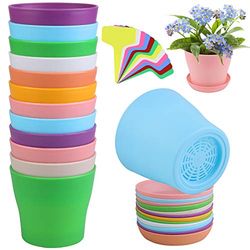 12 macetas de plástico de 10 cm, macetas de flores multicolor, macetas gruesas para interiores y exteriores, para tu habitación, decoración de jardín (beige, azul, verde, multicolor, naranja, rosa