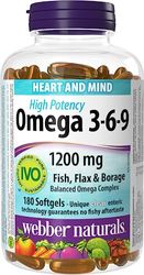 Webber Omega 3-6-9 High Potency Fish, Flax & Borage 1200 mg 180 Clear Enteric Softgels