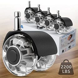 Bureaustoelwielen vervanging-2 inch Heavy Duty zwenkwielen, snelle en stille rolstoelwielen (set van 5), bureaustoelwielen universele pasvorm, veilig voor alle vloeren of tapijt