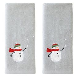SKL Home Hand Towel Set for Bath/Kitchen/Bar & Gift, Cotton, Snowman with Snowballs, S