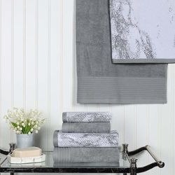 Superior Cotton Towel Set, Absorbent, Fast-Drying 6-Piece Towels, Bathroom Decor, Marble Solid Pattern, Includes 2 Bath, 2 Face, and 2 Hand Towels, Grey