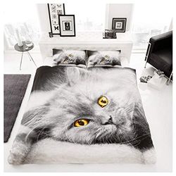 GC GAVENO CAVAILIA 3D Wildlife Animal Duvet Cover, Soft & Cosy Polycotton Quilt Bedding Sets With Pillow Case (s), Cat, King