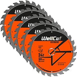 WellCut TCT zaagblad 165mm x 24T x 20mm boring Geschikt voor DSS610, DSS611, DCS391, HD18CS Pack van 5