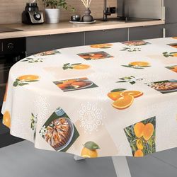 ANRO Tovaglia cerata lavabile, per interni ed esterni, ovale, 180 x 140 cm, bordo tagliato, arancioni