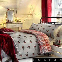 Conjunto de capa de edredão Fusion Robin, com clássico tartan numa face e design de pássaros pela outra, algodão, duplo