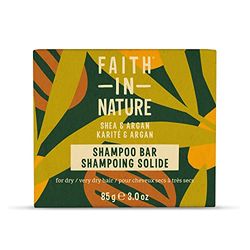 Faith In Nature, Shampooing Solide Naturel Karité & Argan Faith In Nature, Nourissant, Vegan & Cruelty Free, Sans Parabènes & SLES, Pour Cheveux Secs à très Secs, 85g