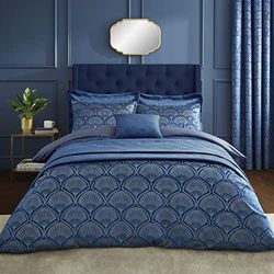 Catherine Lansfield Bedding Art Deco Pearl King - Juego de Funda de edredón con Fundas de Almohada, Color Azul Marino