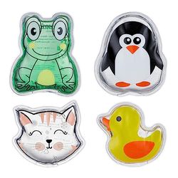 Relaxdays hot cold pack kinderen, set van 4, koud warm kompres, dieren designs, coolpack gel, herbruikbaar, kleurrijk