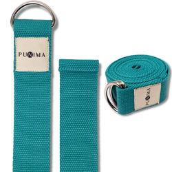 PUNIMA Premium yogastraps, yogariem, perfect voor rekken en fitness, hoogwaardige katoen en polyestermix, stabiele ronde lussen van roestvrij staal, donkergroen