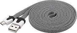 PremiumCord Cavo di Collegamento Piatto USB - Micro USB Tessile 2m, USB A Maschio a Micro B Maschio, Cavo Dati USB 2.0 Ad Alta velocità, 2X Schermato, AWG28, Colore Nero/Bianco, Lunghezza 2m