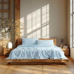 Linne garderob 160 GSM 100% bomull percale lakanset drottning himmelsblå