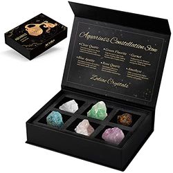Aquarius Crystals Gift Set, Zodiac Signs Healing Crystals Birthstones with Horoscope Box Set Aquarius Astrology Crystals Healing Stones Gifts