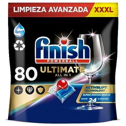 Finish Powerball Ultimate All in 1 Pastillas para el lavavajillas, eficaz contra manchas resecas, 80 pastillas