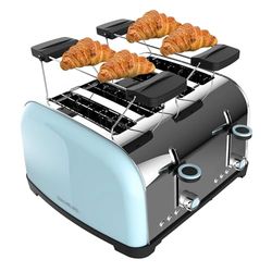 Cecotec Tostapane verticale Toastin' time 1700 Double Blue, 1700W, Doppia fessura corta e larga 3,8 cm, Barre superiori, Acciaio Inossidabile, Spegnimento e Pop-up Automatico, Raccogli-briciole