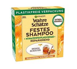 Garnier Shampoo solido, shampoo al miele con cera d'api, rinforza, protegge e nutre i capelli danneggiati e fragili, veri tesori, 60 g