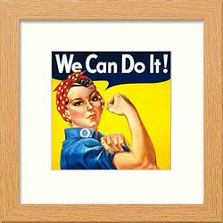 Lumartos, Vintage We Can Do It Poster Contemporary Home Decor Wall Art Watercolour Print, Light Oak Frame, 8 x 8 Inches