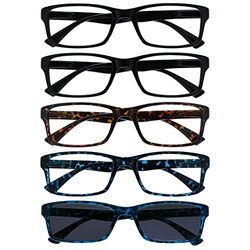 OPULIZE Black Brown Blue Readers With Blue Reading Sunglasses Value 5 Pack Mens Womens RRRRS92-11233 +1.00