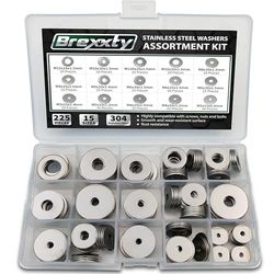 Brexxty Lot de 225 rondelles plates pour vis et boulons - Assortiment de 15 tailles différentes (M3, M4, M5, M6, M8, M10 et M12) - pour un usage domestique et industriel