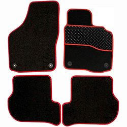 Sakura DD0534RD Tailored Car Mats Black Carpet, Red Trim, Rubber Heelpad