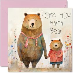 Heartfelt Mothers Day Cards for Mum - Mama Bear - Happy Birthday Card for Mum from Daughter Son, Birthday Gifts for Mum, 145mm x 145mm Mother's Day Greeting Cards for Mama Mummy Mom