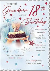 Piccadilly Greetings Traditional Milestone Birthday Card Age 18 Grandson - 9 x 6 inches, grey