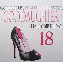 WHITE COTTON CARDS Carte d'anniversaire Inscription Happy Birthday Gorgeous, Belle, Lovely, Inscription Goddaughter 45,7 cm Néon Gamme Code N322–18 Carte d'anniversaire 18 Ans, Blanc