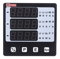 RS PRO Led-inbouwmeter voor wisselstroom, wisselspanning, werkvermogen, schijnvermogen, frequentie,