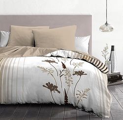Home Linge Passion Narjiss Duvet Cover Set 240 x 260 cm Cream and Wood Shade