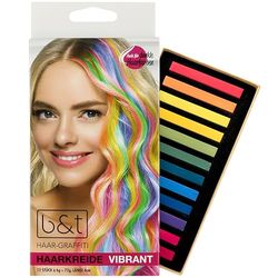 B&T Hair Chalk Set Vibrant 12 Colours – Washable – Also for Dark Hair Colours – as a Gift for Halloween Fancy Dress