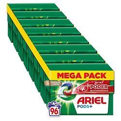 Ariel All-in-One Detergente Lavadora Liquido en Capsulas/Pastillas, 96 Lavados (8x12), Jabon Limpieza Profunda, Mas Poder Extra Quitamanchas